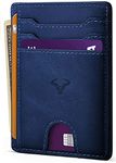 Contacts Genuine Leather Slim Wallet | RFID Blocking Skinny Minimal Thin Front Pocket Wallet Sleeve Card Holder for Men | Up to 7 Card Slots Including 1 ID Window (Blue)
