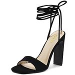 Ollio Women's Shoes Faux Nubuck or Faux Leather Strappy Tie Leg Open Toe Heeled Sandals SH175, Black, 5.5 UK