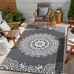 GAOMON 8' x 10' Reversible Mats, Plastic Straw Rug, Modern Area Rug, Large Floor Mat for Outdoors, RV, Patio, Backyard, Deck, Picnic, Beach, Trailer, Camping, Porch, Balcony, Persia Grey & White