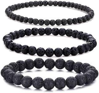 RANKEEF Mens Bracelets Beads-Tiger Eye Bracelet Men Black Bracelet for Men Lava Rock Bracelets Obsidian Bracelet Gifts Beaded Bracelets for Men