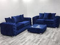 bed bae Ashley Chesterfield Upholstered Velvet Scatter back Cushion Sofa | Sofas & Couches | Luxurious Modern Blue Plush 5 Seater Corner Sofas For Living Room | Sofa with Cushions