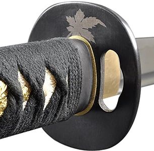 Handmade Sword - Japanese Style Samurai Katana Swords, Functional, Hand Forged, 1045 Carbon Steel, Heat Tempered, Full Tang, Sharp, Maple Leaf Tsuba, Black Wooden Scabbard