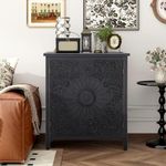 MFSTUDIO Accent Storage Cabinet with 2 Doors, Black Distressed Wood Vintage Cabinet with Carved Floral Pattern, Buffet Sideboard Display Cabinet for Entryway Hallway Living Room