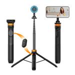 K&F CONCEPT 63'' Phone Selfie Stick Tripod Compatible with Mag-safe, Compact Magnetic Tripod Mount with Remote Control, Compatible with iPhone 17/Samsung,etc(Includes metel ring)-Black