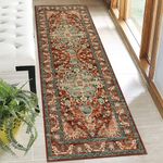 U'Artlines Boho Hallway Runner Rug 2'x6' Vintage Farmhouse Laundry Rug Runner Accent Area Rug Carpet Non Slip Soft Washable Kitchen Rug Entryway Runner Mat Throw Rug for Living Room (Rust＆Teal)