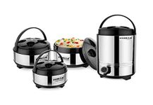 KITCHEN CLUE Stainless Steel Insulated Water Jug 5 Liter and 3 Casserole Food Warmer with Easy to Carry Handle (Aqua 6 + Desire 2500) Combo Set of 4 pcs I Thermoware Hot-Pot Box with Water Jug