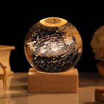 Zimuty 3D Solar System Crystal Ball, 3D Planet Model with Wooden Led Base, Home Decorative Ornament Astronomy Gifts, Night Light for Kids, 60mm