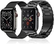 baklon Pack 2 Metal Strap Compatible with Apple Watch Strap 42/44/45/49mm, Stainless Steel Mesh Loop Replacement Wristband Compatible with iWatch Series Ultra/Ultra2/SE2/SE/9 8 7 6 5 4 3 2 1,Black