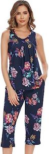 NACHILA Pajamas for Women-Viscose Made from Bamboo, Sleeveless Pjs Tank Top Capri Pants Pajama Sets Cooling Sleepwear, Flower, Large