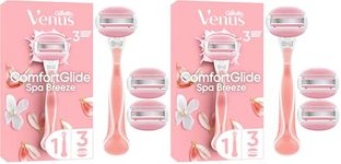 Gillette Venus ComfortGlide Spa Breeze Women's Razor +, 3 2-In-1 Razor Blade Refills, with Shaving Gel Bars (Packaging May Vary) (Pack of 2)