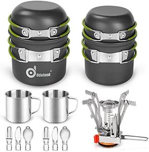 Odoland 16pcs Camping Cookware Mess Kit, Lightweight Pot Pan Mini Stove with 2 Cups, Fork Spoon Kits for Backpacking, Outdoor Camping Hiking and Picnic