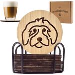 Set of 6 Bamboo Coasters - Laser Engraved Coasters for Hot and Cold Drinks - Eco Friendly, Washable, Reusable Cute Dog Drink Coasters (10 cm)