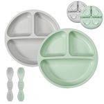 PandaEar 2-Pack Silicone Suction Plates for Babies Weaning with 2 Baby Spoons - Divided Plates for Toddlers and Kids Childrens - Unbreakable Baby Plates with Sections