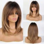 Long Ombre Brown Wigsfor Women Long Curly Heat Resistant Synthetic Wigs with Bangs