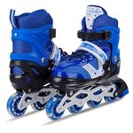 HKR Inline Skates with Pu Flashing Wheel Aluminum Body in-Line Skates with Size Adjustable with Led Flash Lights Set for Boys Kids & Girls Length for Age 6-16 Years (Blue)