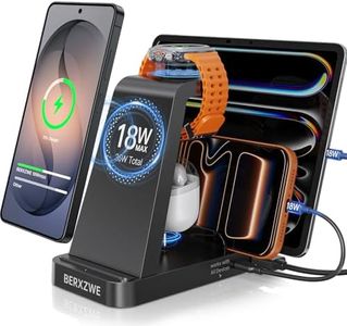 BERXZWE Wireless Charger for Samsung Charging Station, 5 in 1 Wireless Fast Charger for Galaxy S25 Ultra/S24 Ultra/S23/S22, Watch Ultra 7/6/5/4/3, Charger Dock Stand for All Galaxy Tab Series,Black