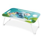 Amazon Brand - Jam & Honey Foldable Laptop Table for Kids 4+ Years, Portable Study Bed Desk with Cup Holder, Tablet Stand & Ludo Game, Cute Elephant Design, BIS Certified Safe