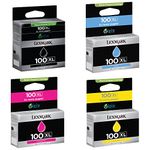 Lexmark 100XL Bundle of Black Cyan, Magenta, Yellow Genuine Inkjet Cartridges