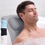 GORILLA GRIP Mesh Bath Pillow for Tub, 6 Powerful Suction Cups, Oversized Headrest with Breathable FlexComfort Technology for Neck, Head, Back Support, Luxury Machine Washable Bathtub Must Haves, Gray