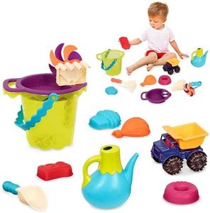 B. toys by Battat - Ready Beach Bag – Beach Tote with Mesh Panel and 11 Funky Sand Toys – Phthalates and BPA Free – 18 m+, Lime Bucket