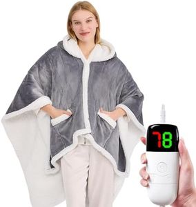 Wearable Heated Throw Blanket Electric Shawl - Heated Robe Poncho Blanket Hoodie for Adult, Winter Gifts for Mom Women Girlfriend Grandma 5-Position Timer 10-Heating Levels,Grey