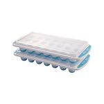 Joyo Pop Up Ice Tray Square for Freezer I 21 Cavity I Pop Up Ice Cube Trays with Lid I Easy Release I Flexible Silicone Bottom I Stackable I Food Grade Plastic I BPA Free I Set of 2 Pcs - Blue