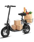 Electric Scooter with Seat ZD06, 800W Peak Motor, 32KM Range & 25 KM/H, Key Start, Foldable E-Scooter with Carry Basket for Pets & Cargo, Electrically-Powered Motor Scooters