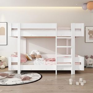 Merax Lit superposé pour enfant, 90 x 200 cm, en bois massif, avec échelle de sécurité, pour garçons et filles, blanc (sans matelas)