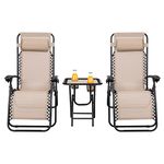 HAPPYGRILL Zero Gravity Lounge Chairs Set with Coffee Table, Folding Reclining Chairs with Side Table and Pillow, 3 Pieces Adjustable Patio Lawn Recliner Set for Outdoor Garden Camp Travel