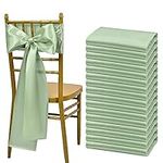 Showgeous 60 PCS Sage Green Satin Chair Sashes Bows Decoration Chair Cover Chair Sashes Clearance for Banquet Party Baby Shower Event Decorations (Sage Green, 7 x 108 inch)