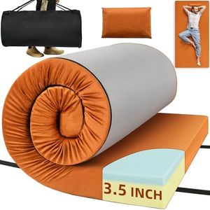 DWVO 3.5 Inch Thick Memory Foam Camping Mattress Sleeping Pad, CertiPUR-US Certified Roll Up Floor Mat with Waterproof Cover & Travel Bag, Portable Sleeping Mat for Travel, Truck, Bed, Tent, etc.