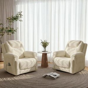 Govoya 2 Pack Electric Automatic Rocking Recliner Chair for Adults with 3 Speeds, Wired Remote Control, Fabric Power Auto Glide Recliner for Living Room, 5-15 Minutes Rocking Timer, Cream White
