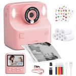 PHNIXGAM Kids Instant Print Camera with 2 Flash Lights, Children Selfie Digital Camera with 2.4 Inch Screen, 32GB Card, 5 Rolls Print Paper for Age 3-12 Girls Boys Toy Gifts Travel (Pink)