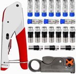 Taiss Coax Cable Crimper Tool Kit with 20 PCS F Style RG59 RG6 Compression connectors,Coaxial Cable Stripper,Coaxial Cable Compression Tool Kit,coaxial Cable Crimper