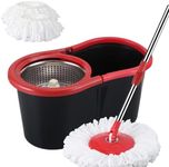 Leona Co Spin Mop and Bucket Set, 360° Spinning Mop with Adjustable Stainless Steel Handle, Magic Spin Rotation Microfibre Mop for Home Floor Cleaning with 2 Replacement Mop Head