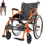 Upgraded 25 Lightweight Foldable Transport Wheelchair, Double-Brake Design Wheelchair with Self-Propelled for Seniors with 23.6-Inch Large Rear