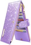 Coco Rossi Womens RFID Blocking Large Capacity Wallet Multi Card Organizer Bifold Wallet for Women with Zipper Pocket, Purple Glitter, long purse, Casual