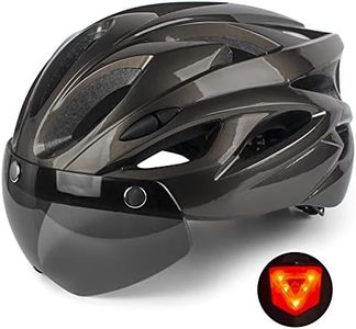 Shinmax Bike Helmet Men Women with Detachable Magnetic Goggles and LED Rear Light,CPSC CPC Certificated Bicycle Helmet Adjustable Size Road Mountain Bike Helmet Lightweight Cycling Helmet SM-T13