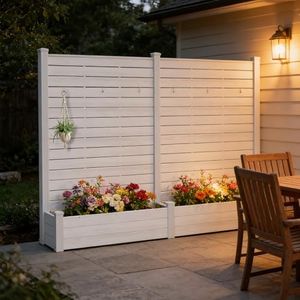Kozyard 2Pack Privacy Screen with Planter, 70" H x 51" W Outdoor Garden Screen, Waterproof Aluminum Frame with Thick Wood-Plastic Boards, Decorative Privacy Screen for Patio, Balcony & Backyard White