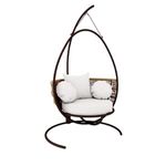 Mymigos Rope 1 Seater Swing/Egg Chair with Stand & Cushions for Outdoor/Garden/Balcony/Roof-Top Powder Coated Iron Framing Beige & White Color (1-Seater with Stand)