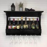 OGNIJA Jorden Wooden Wall Hanging Design Bar | Bar Cabinets for Home | Mini Bar for Home | Solid Wood Make Wine Storage Cabinet with Glass Hanging Space-Walnut Finish