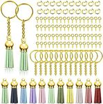 Swpeet 200Pcs Gold Keychain Tassles Kit, Bulk Keychain Rings Set, Key Chain Rings Bulk, Include 50Pcs Keychain Rings, 50Pcs Keychain Tassles, 50Pcs Jump Rings and 50Pcs Screw Eye Pins