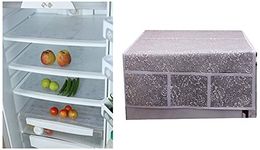 Kuber Industries Fabric Decorative Fridge Top Cover (Grey) & Circle Design 6 Piece PVC Refrigerator Drawer Mat Set - 48 cm x 33 cm, White