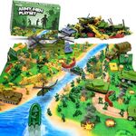 AuntyFey Army Men Playset Toys with Plastic Army Men Action Figures, Military Toys with Army Men Mat, Toy Soldiers for Boys with Green Army Men Figures, Army Men Tanks, Army Toys for Boys Age 4-8-12