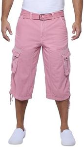X RAY Men's Belted Long Cargo Shorts for Men, Below Knee Length Mens Cargo Shorts, 3/4 Pants (Big and Tall Shorts for Men) Pastel Pink 48