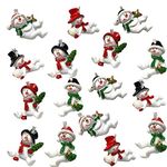 Snowman Christmas Tree Ornaments - Set of 16 - 8 with Red Hats & 8 with Black Hats - Xmas Decorations