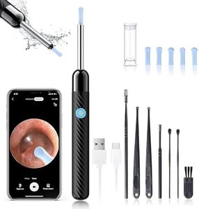 Ear Wax Removal - Earwax Remover Tool with 8 Pcs Ear Set - Ear Cleaner with Camera - Earwax Removal Kit with Light - Ear Camera with 6 Ear Spoon - Ear Cleaner for iOS & Android (Black)