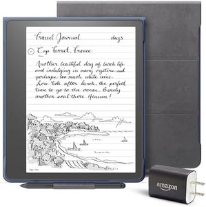 Kindle Scribe Essentials Bundle including Kindle Scribe (16 GB), Premium Pen, Brush Print Leather Folio Cover with Magnetic Attach - Tungsten, and Power Adapter