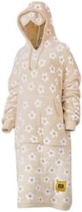 Big Blanket Co Premier Plush Hoodie Daisies | Ultra-Soft Wearable Blanket | Plush Sherpa-Lined Hoodie Blanket | One Size Fits All