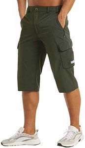 MAGCOMSEN Mens Shorts Mens Fishing Shorts Tactical Long Shorts Cropped Pants Quick Dry Sweat Shorts Hiking Pants Mens Soccer Shorts Long Shorts Green